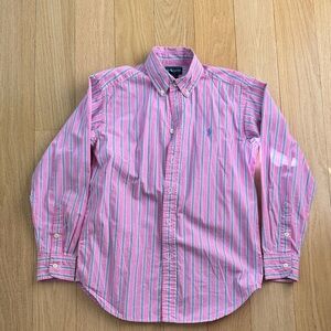 Ralph Lauren Pink and Blue Striped Shirt Boys Sz M 10-12